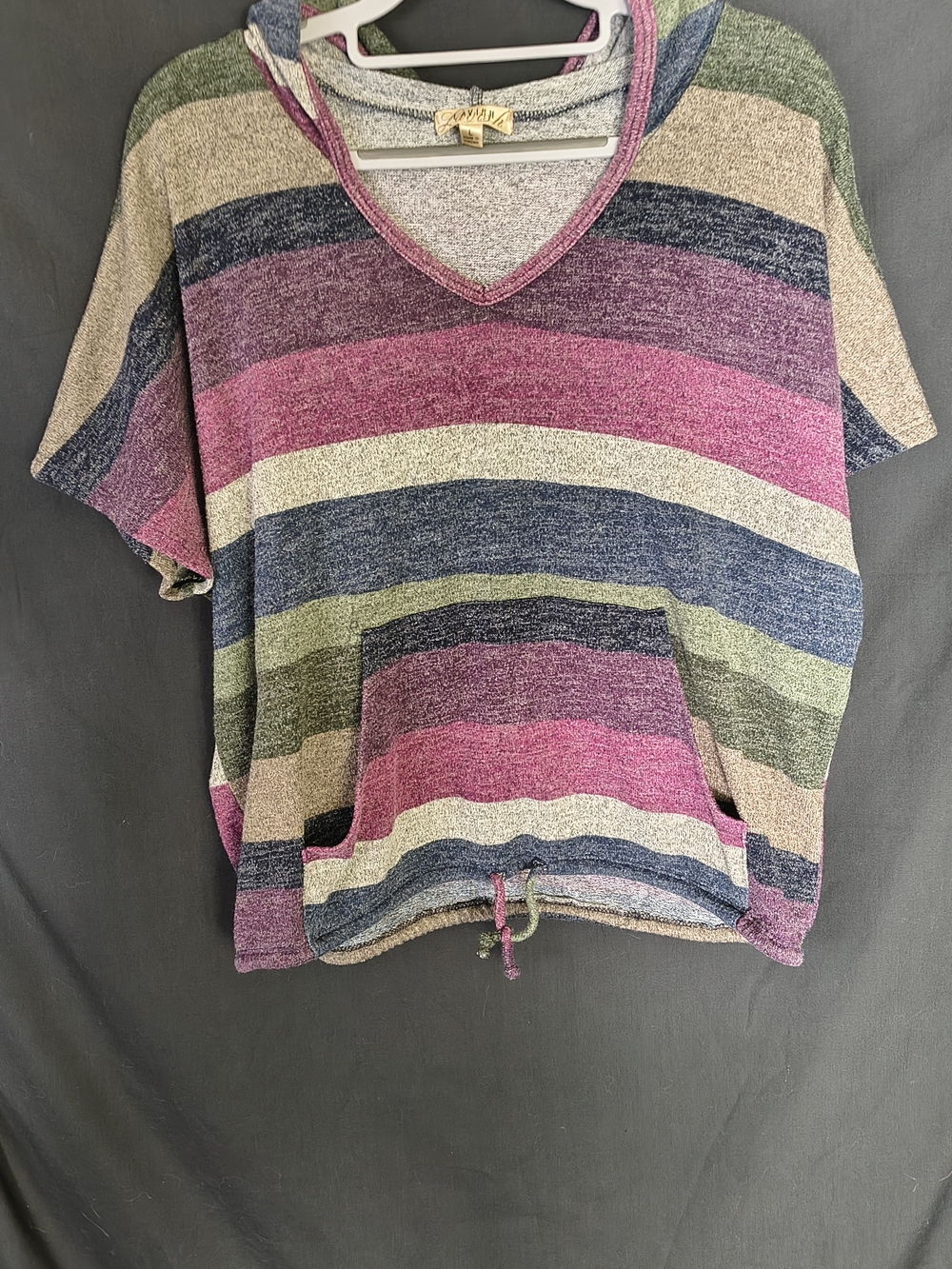 Lavish Multicolor Striped V‑Neck Hoodie Top in Pink, Blue, Green, and Cream